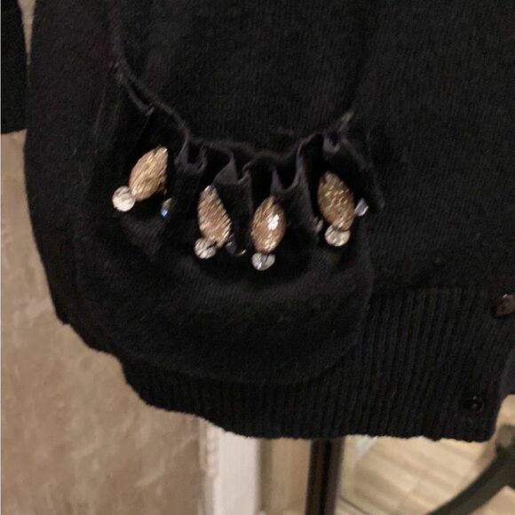 Michael Simon Black Cardigan with Embellished Neckline, M - Picture 4 of 10